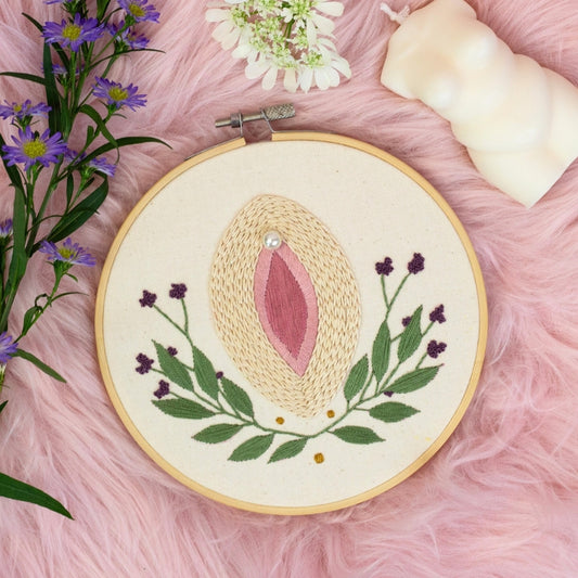 Pearl Blossom – Floral Vulva Embroidery Art 🌿