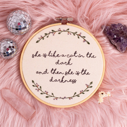Cat in the Dark – Stevie Nicks Embroidered Hoop 🐈⬛