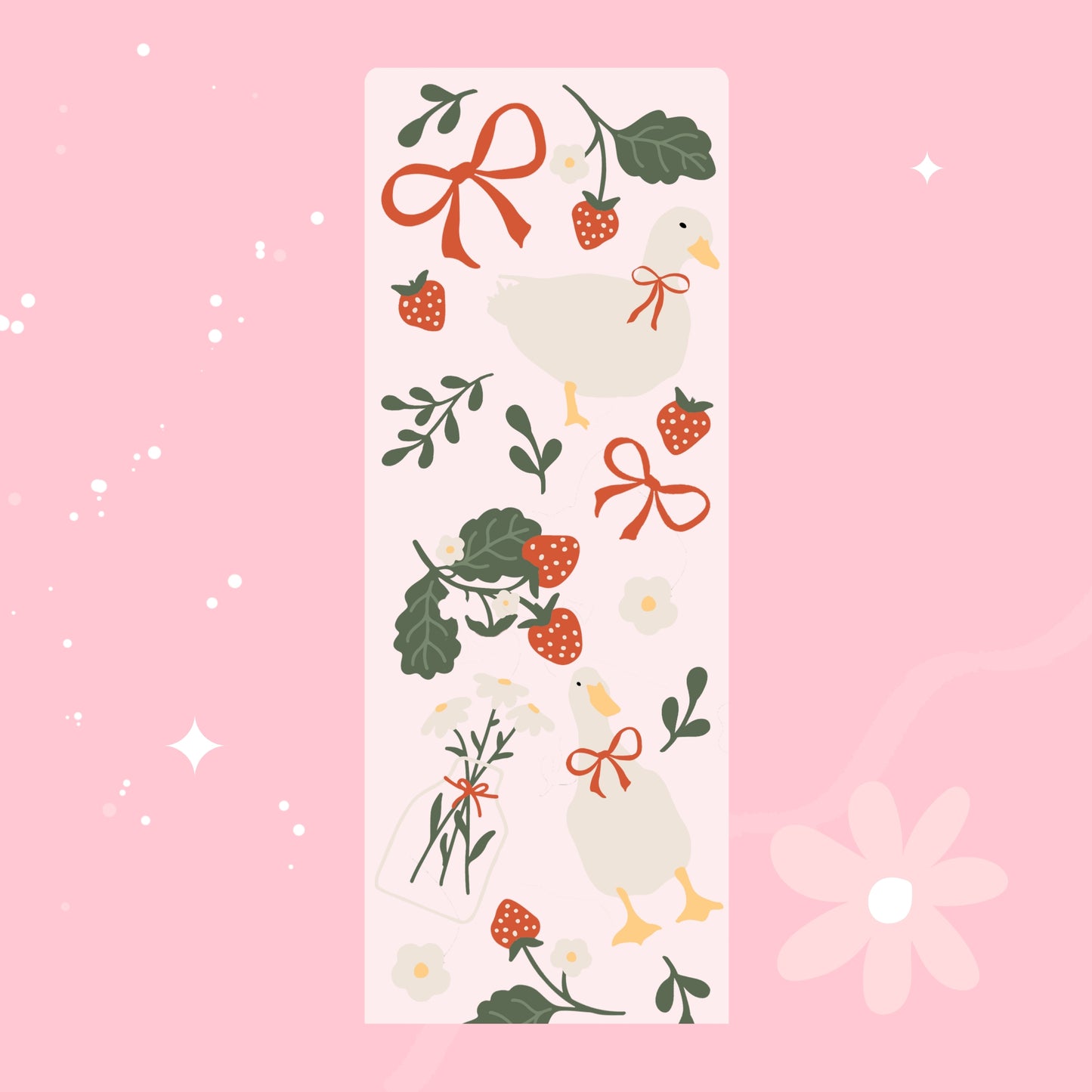 Cottagecore Duck & Strawberries Bookmark 🍓🦆
