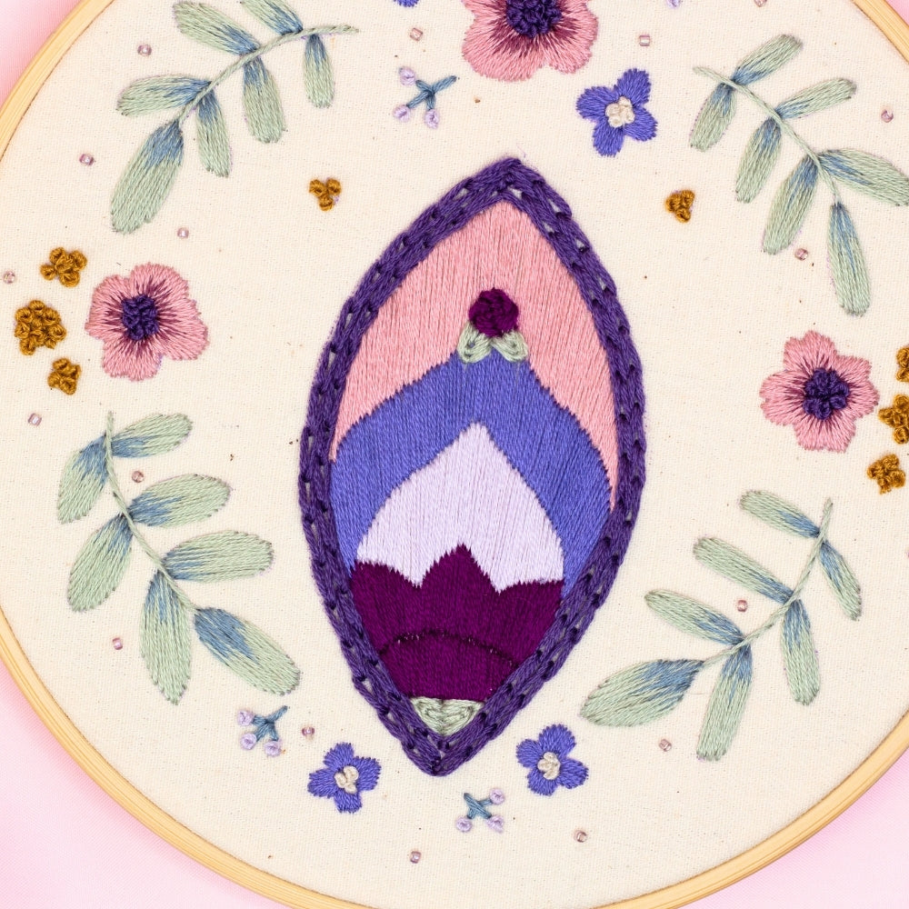 Blooming Femme – Jewel-Toned Vulva Embroidery Art 💜