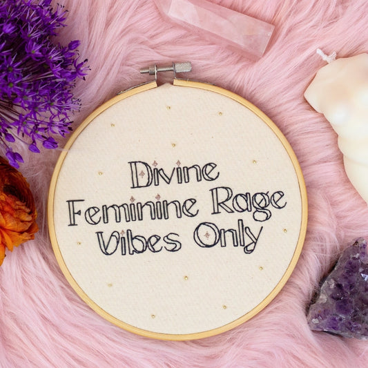 Divine Feminine Rage – Embroidered Hoop Art ⚡