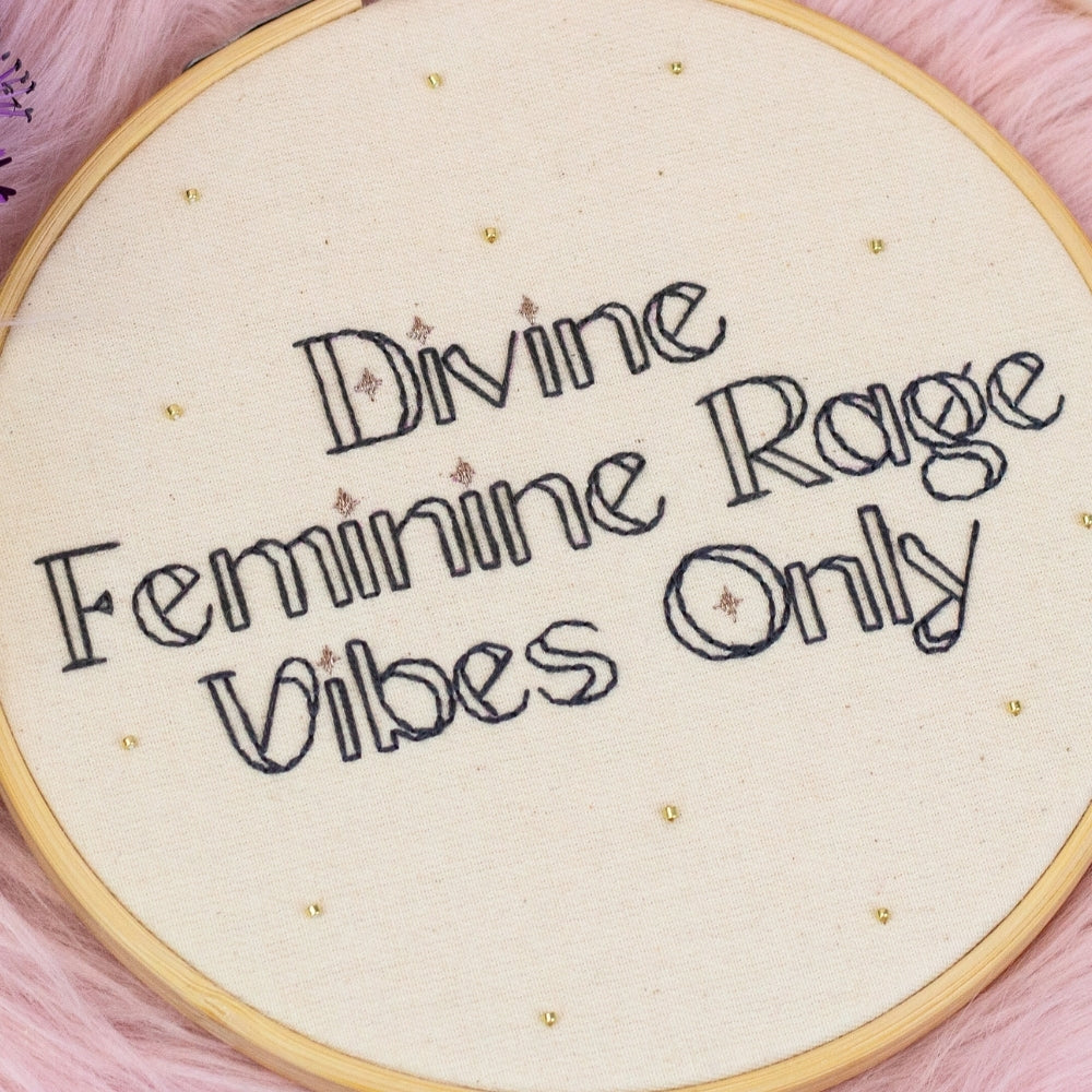 Divine Feminine Rage – Embroidered Hoop Art ⚡