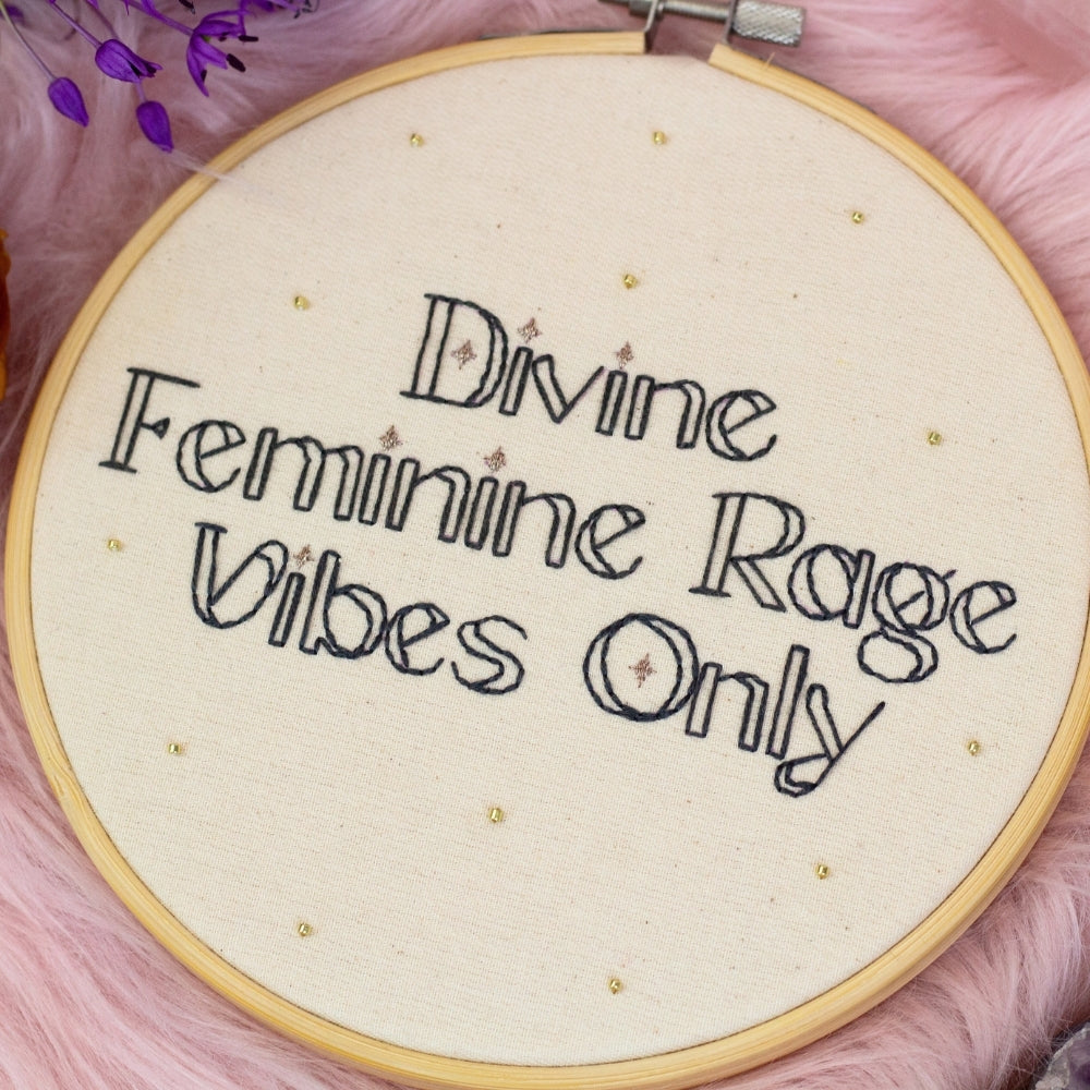 Divine Feminine Rage – Embroidered Hoop Art ⚡