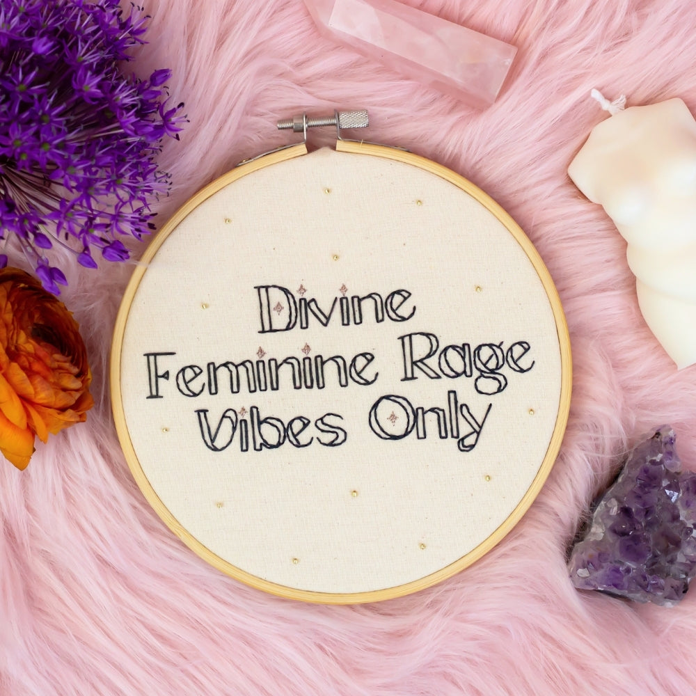 Divine Feminine Rage – Embroidered Hoop Art ⚡