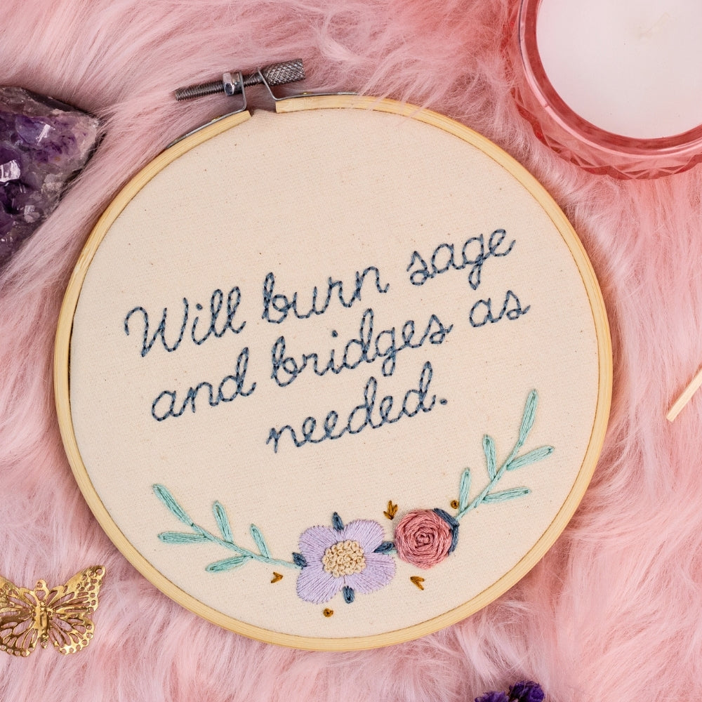 Burn the Sage & Bridges – Embroidered Hoop Art 🔥
