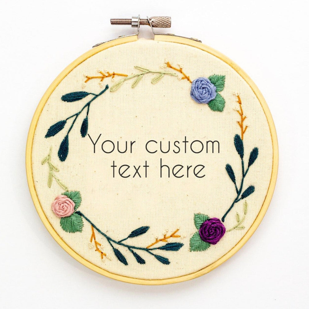 Custom Floral Embroidered Hoop – Personalized Text 🌿