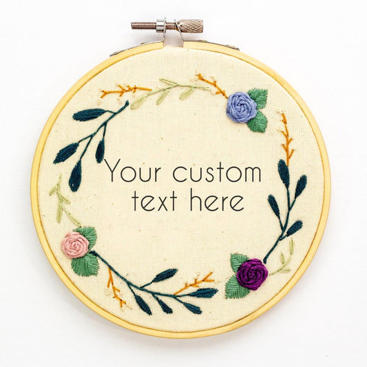Custom Floral Embroidered Hoop – Personalized Text 🌿