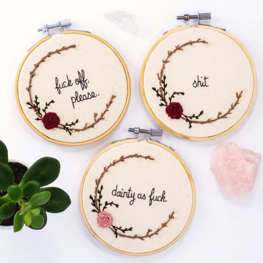 Dainty but Deadly – Custom Swear Word Embroidered Hoop 🌿
