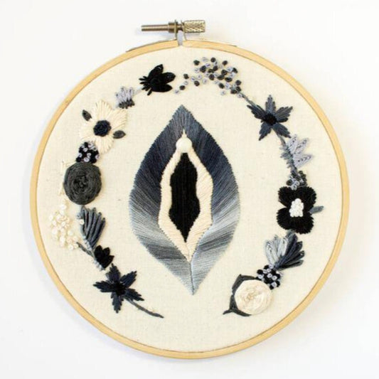 Midnight Bloom – Floral Vulva Embroidery Art 🖤