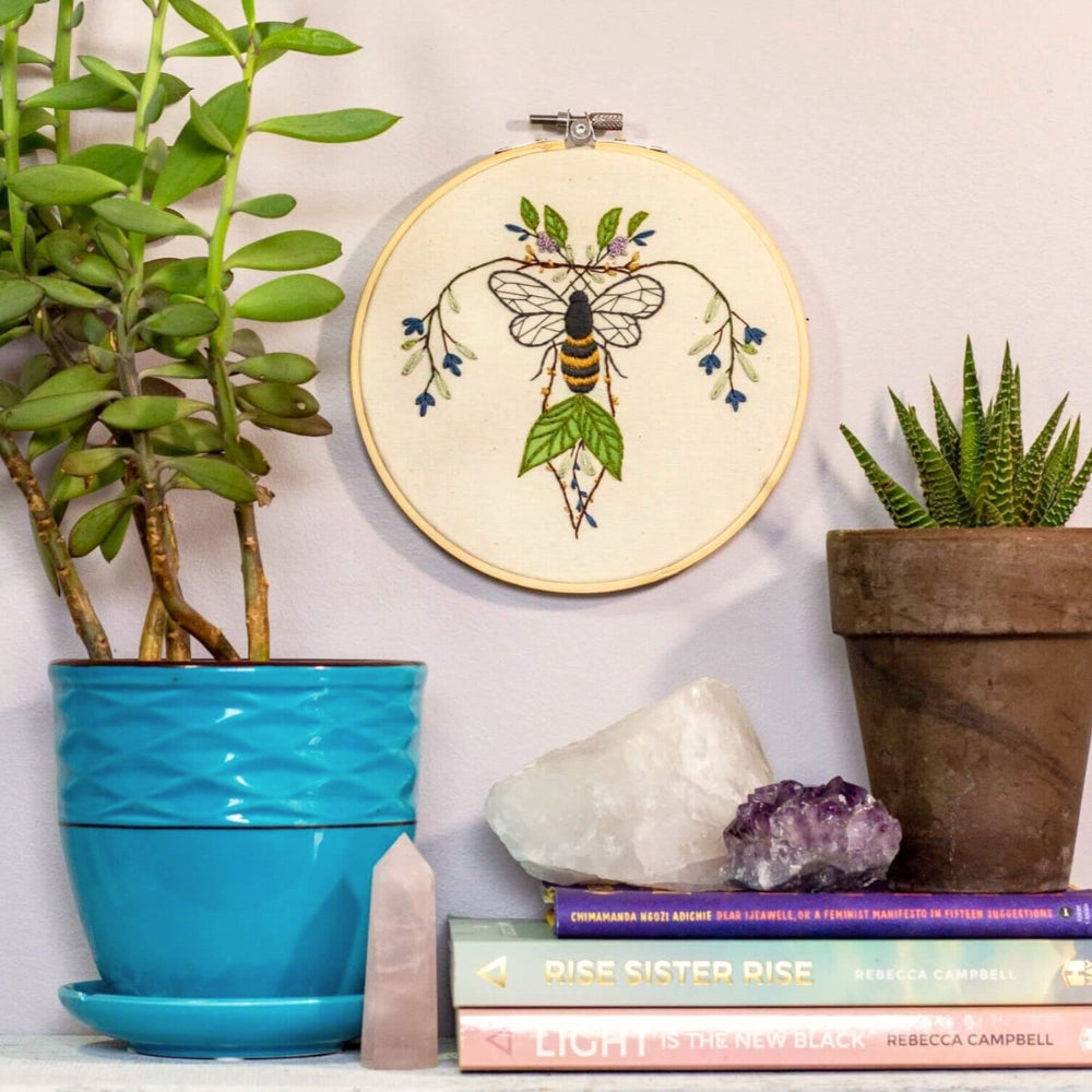 Queen Bee – Floral Uterus Embroidered Hoop Art ✨🐝