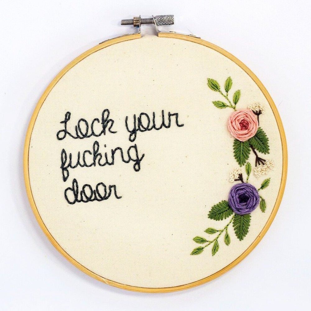 Lock Your F*cking Door – MFM Embroidered Hoop Art ✨🔪