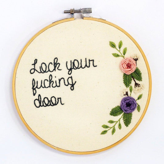Lock Your F*cking Door – MFM Embroidered Hoop Art ✨🔪