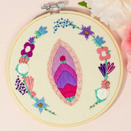 Bloom, Baby – Floral Vulva Embroidered Hoop Art ✨🌸