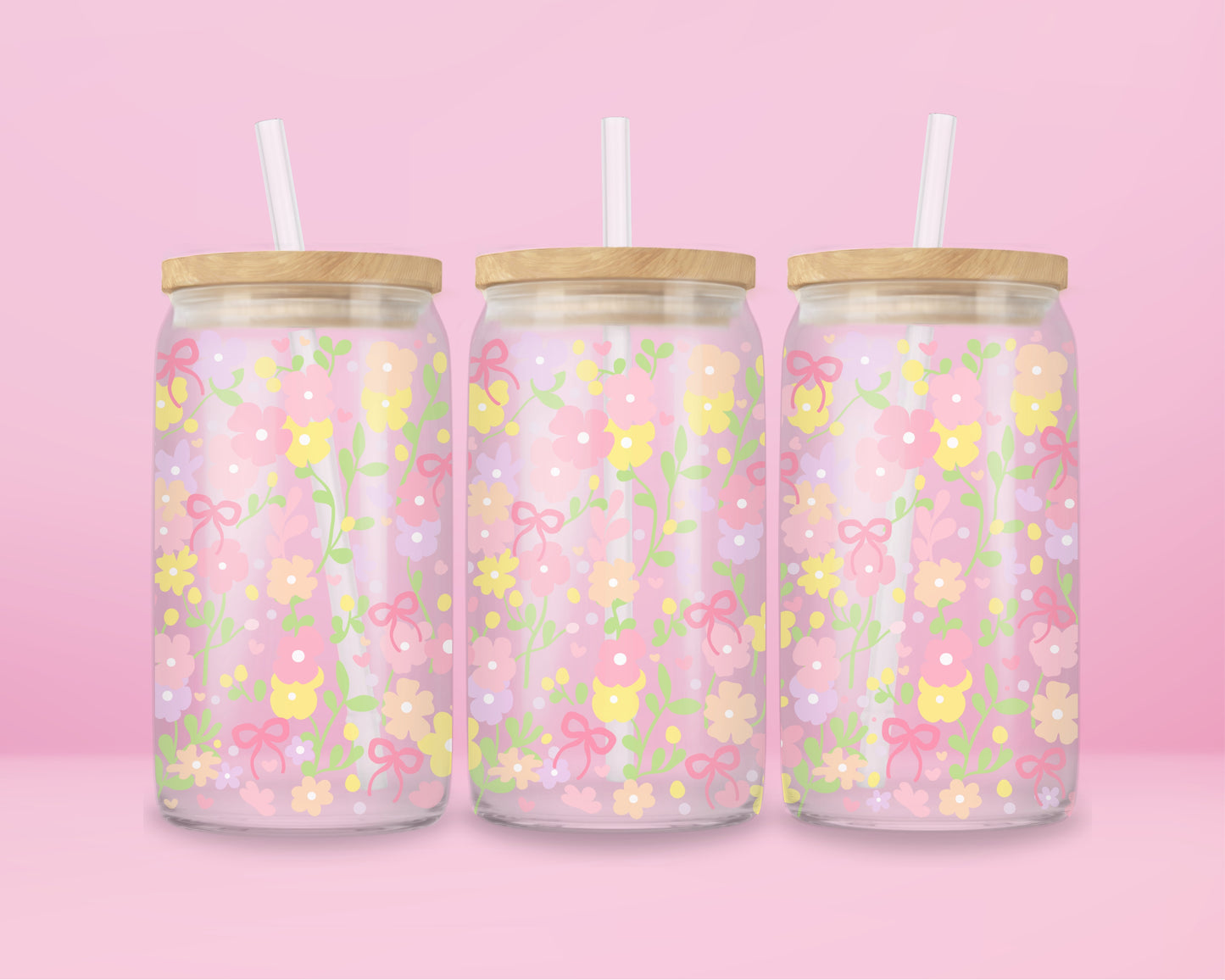 Blush Floral Bows Glass Can Tumbler 🎀🌷
