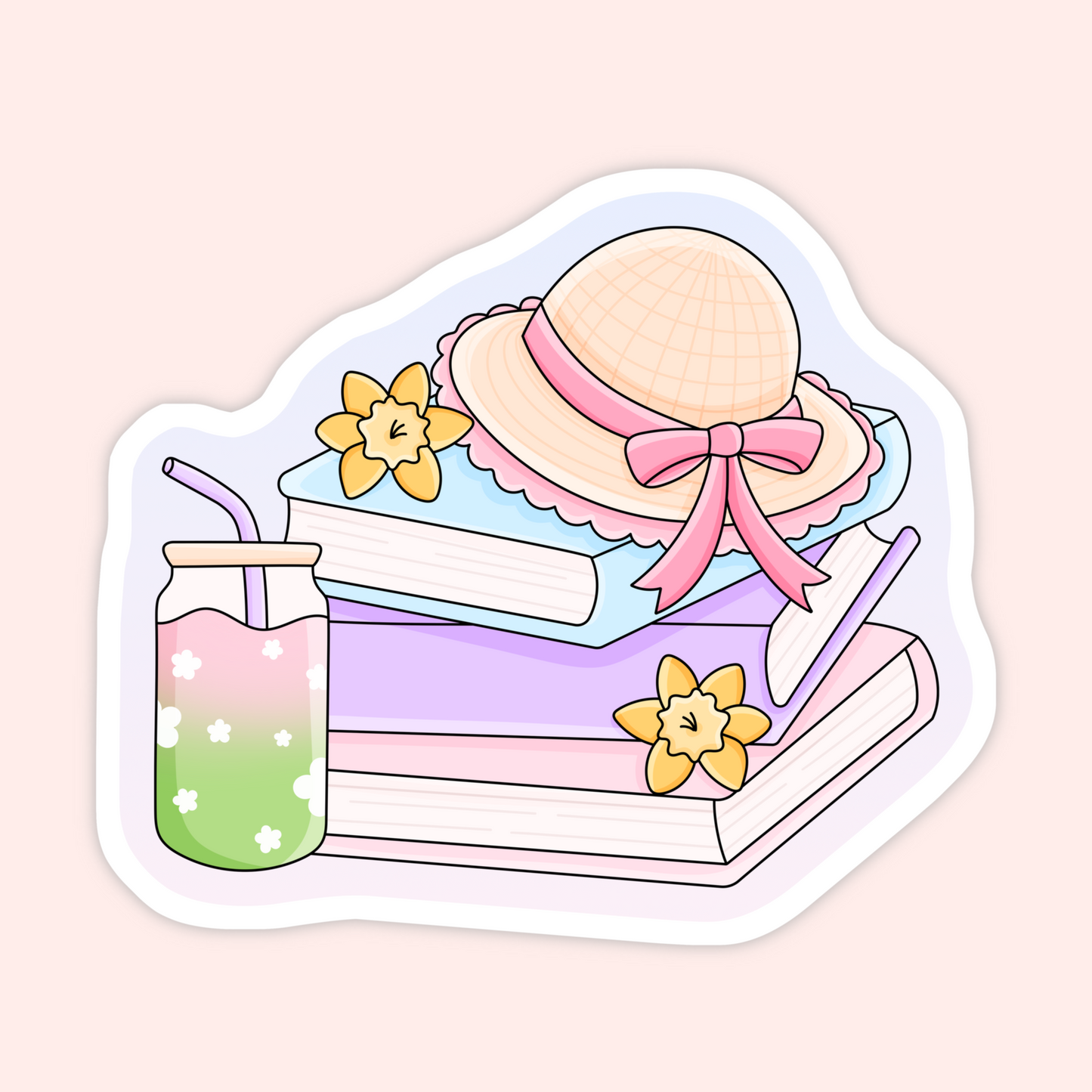 coquette book stack sticker bow hat flowers reader aesthetic