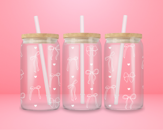 Dainty White Bow Glass Tumbler 🎀✨