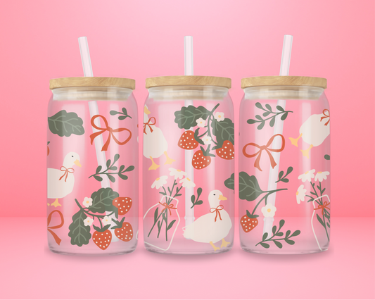 Strawberry Goose Glass Tumbler ✨🍓