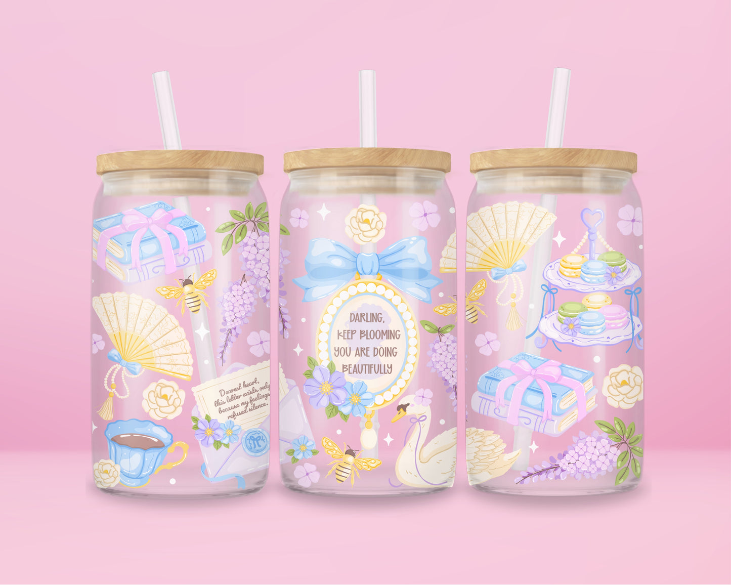 Keep Blooming Darling Glass Can Tumbler 🌸🪞