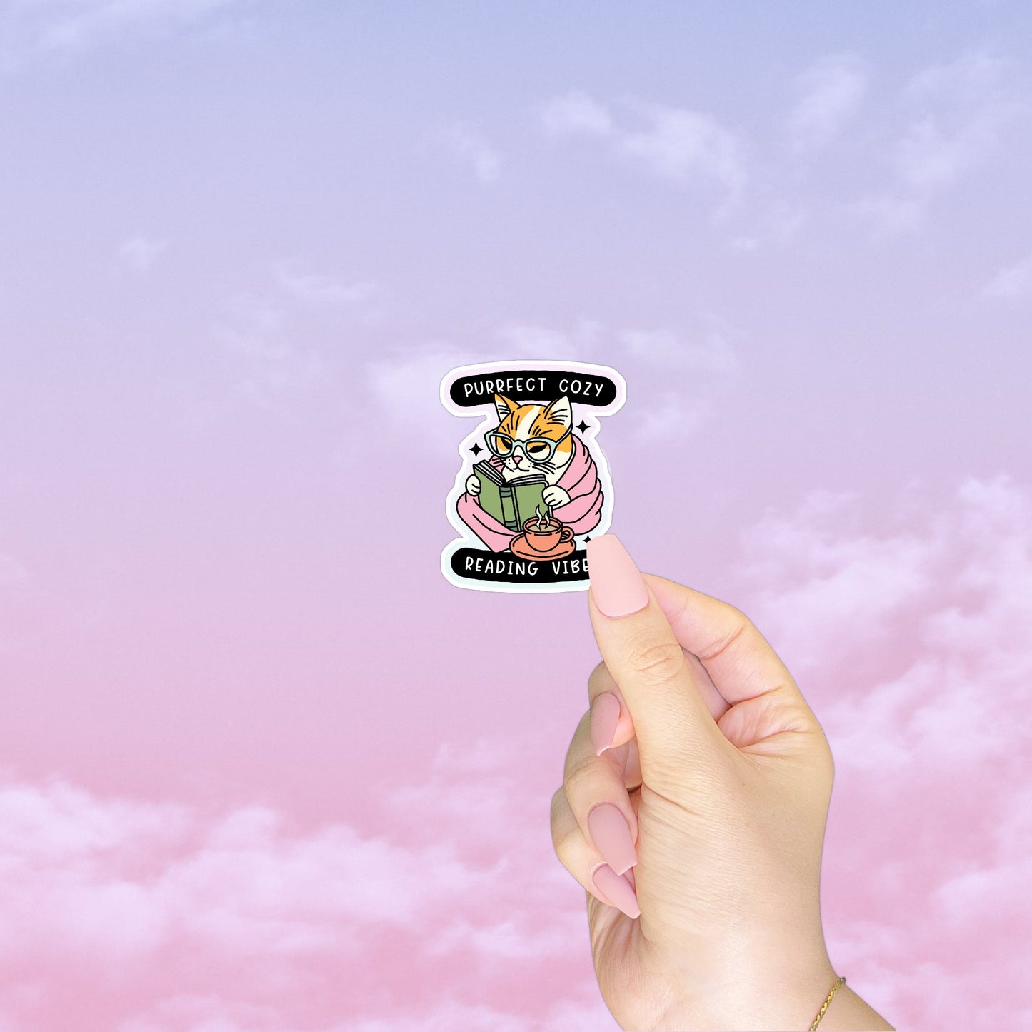 Cozy Cat Reading Sticker