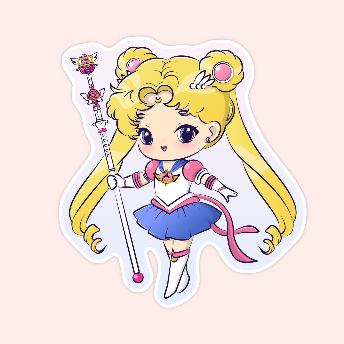 Sticker of a chibi-style magical girl with long blonde hair, blue and pink outfit, and a wand.