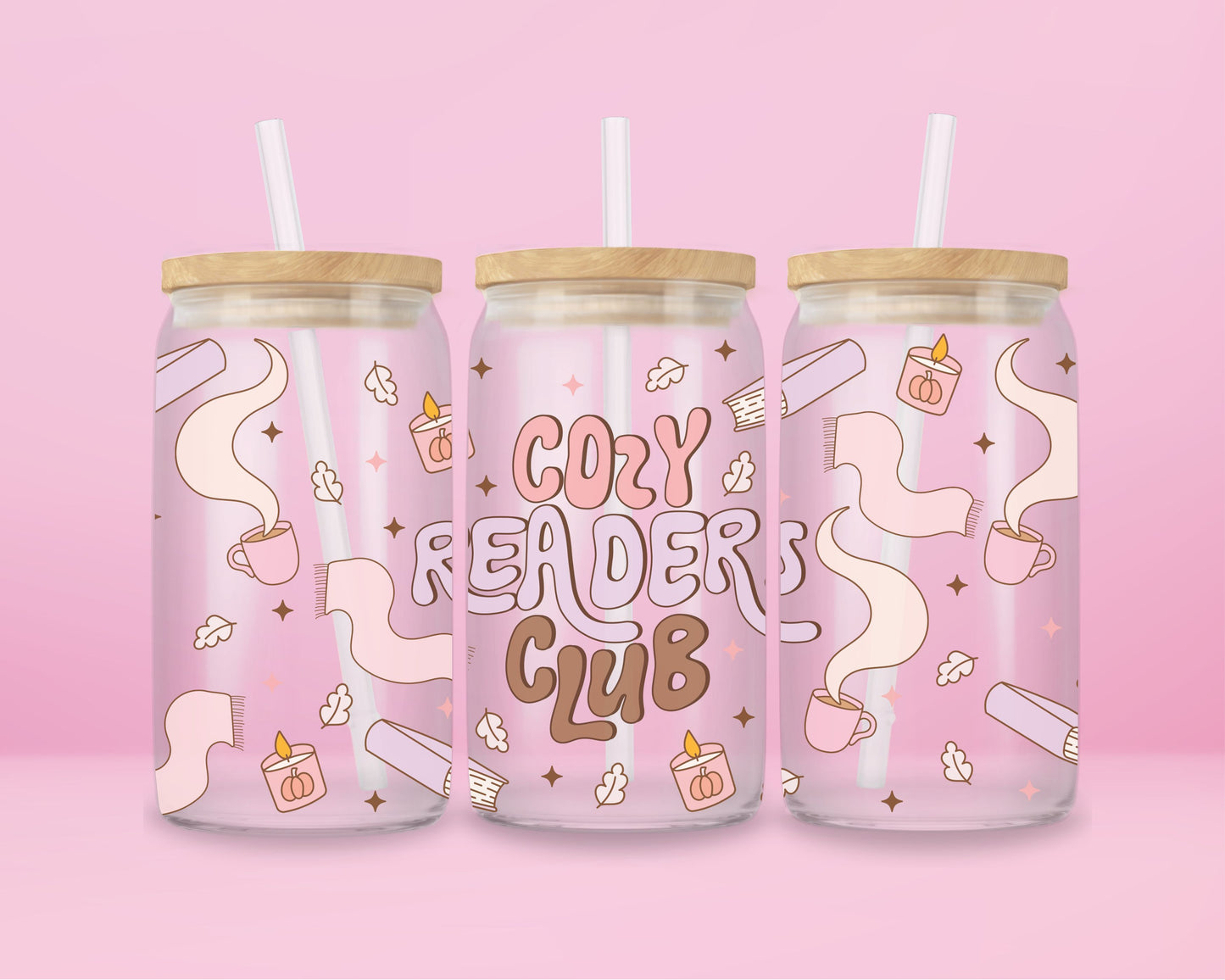 Cozy Reader Club Glass Tumbler 📖☕