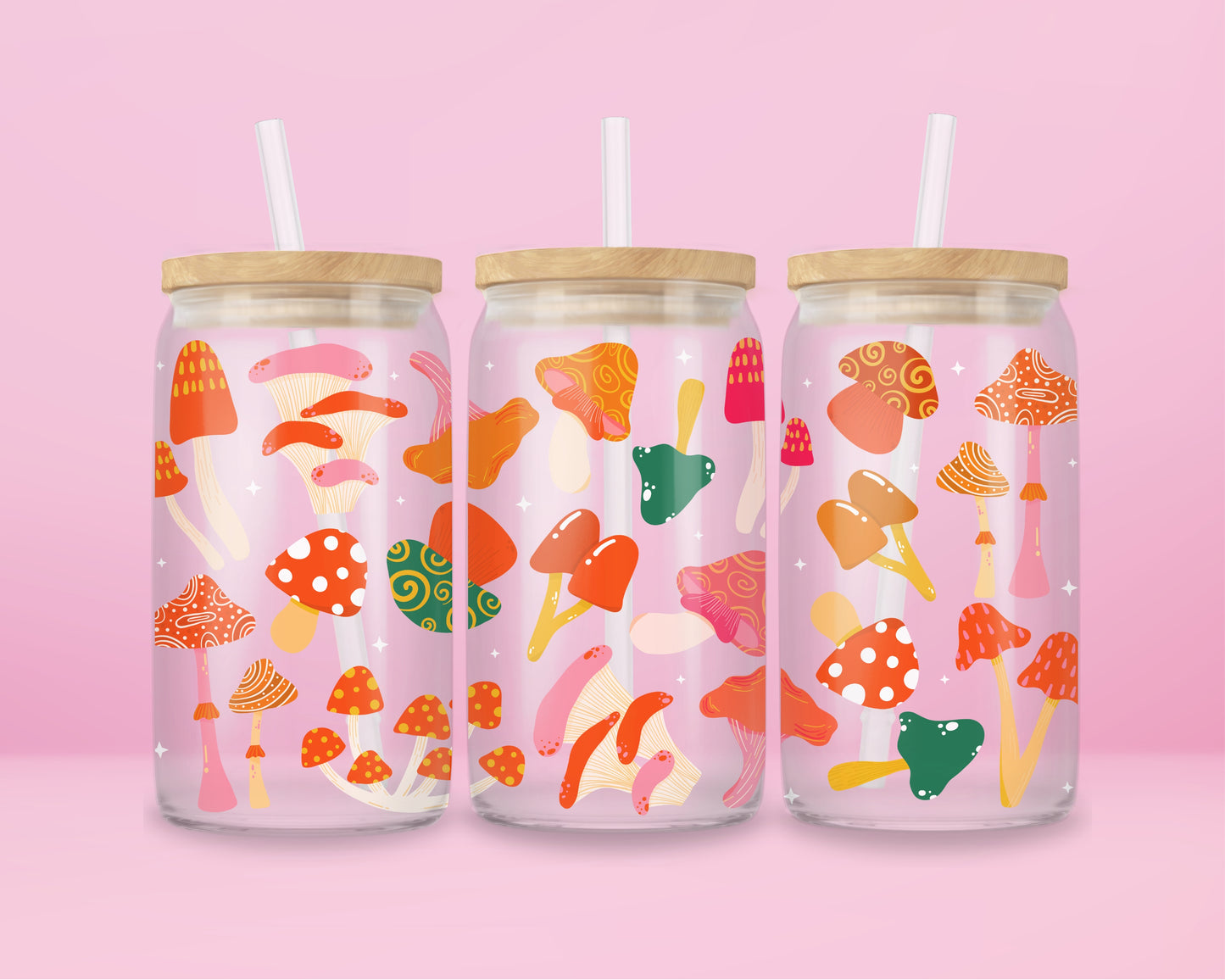 Magic Mushroom Garden Glass Can Tumbler 🍄✨