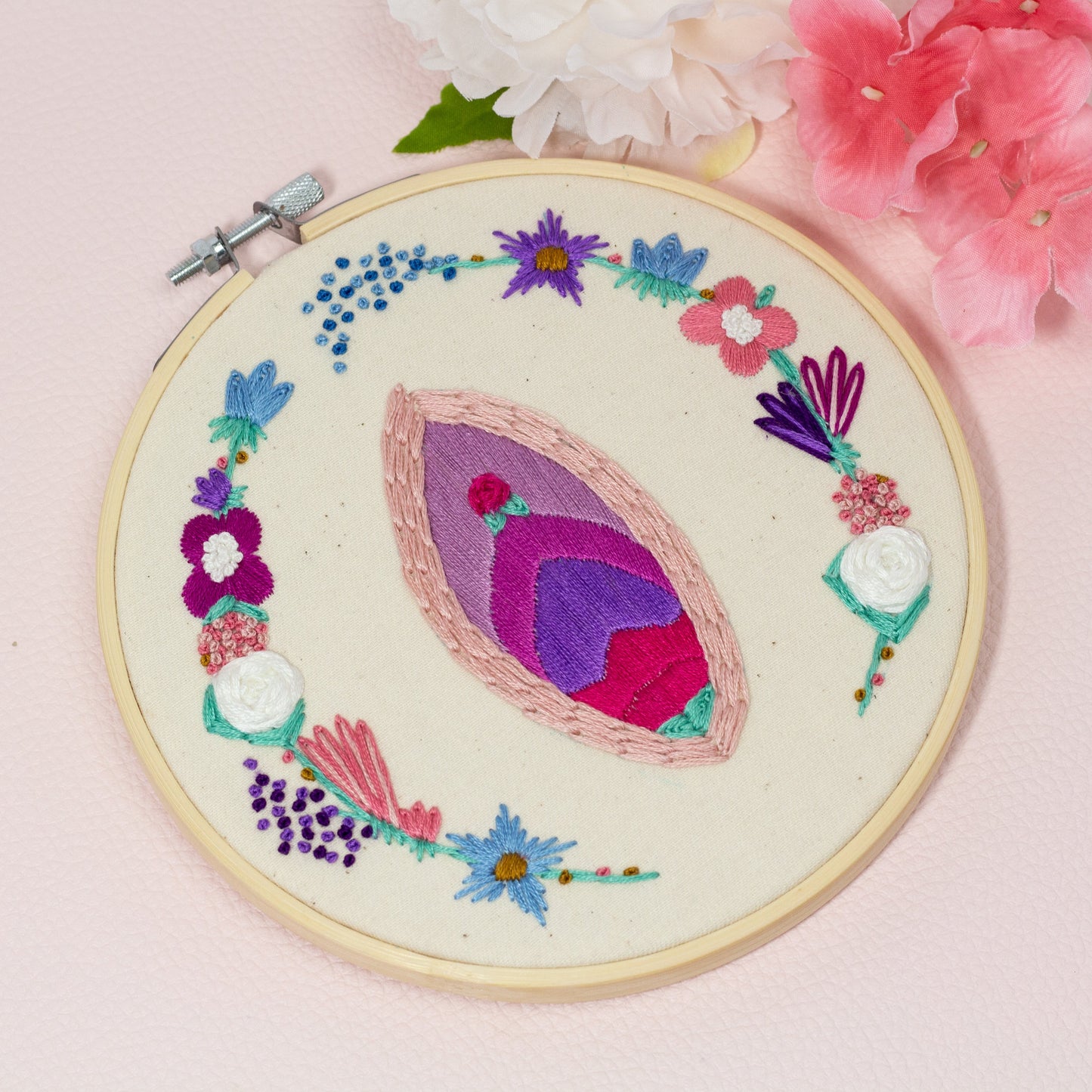Bloom, Baby – Floral Vulva Embroidered Hoop Art ✨🌸