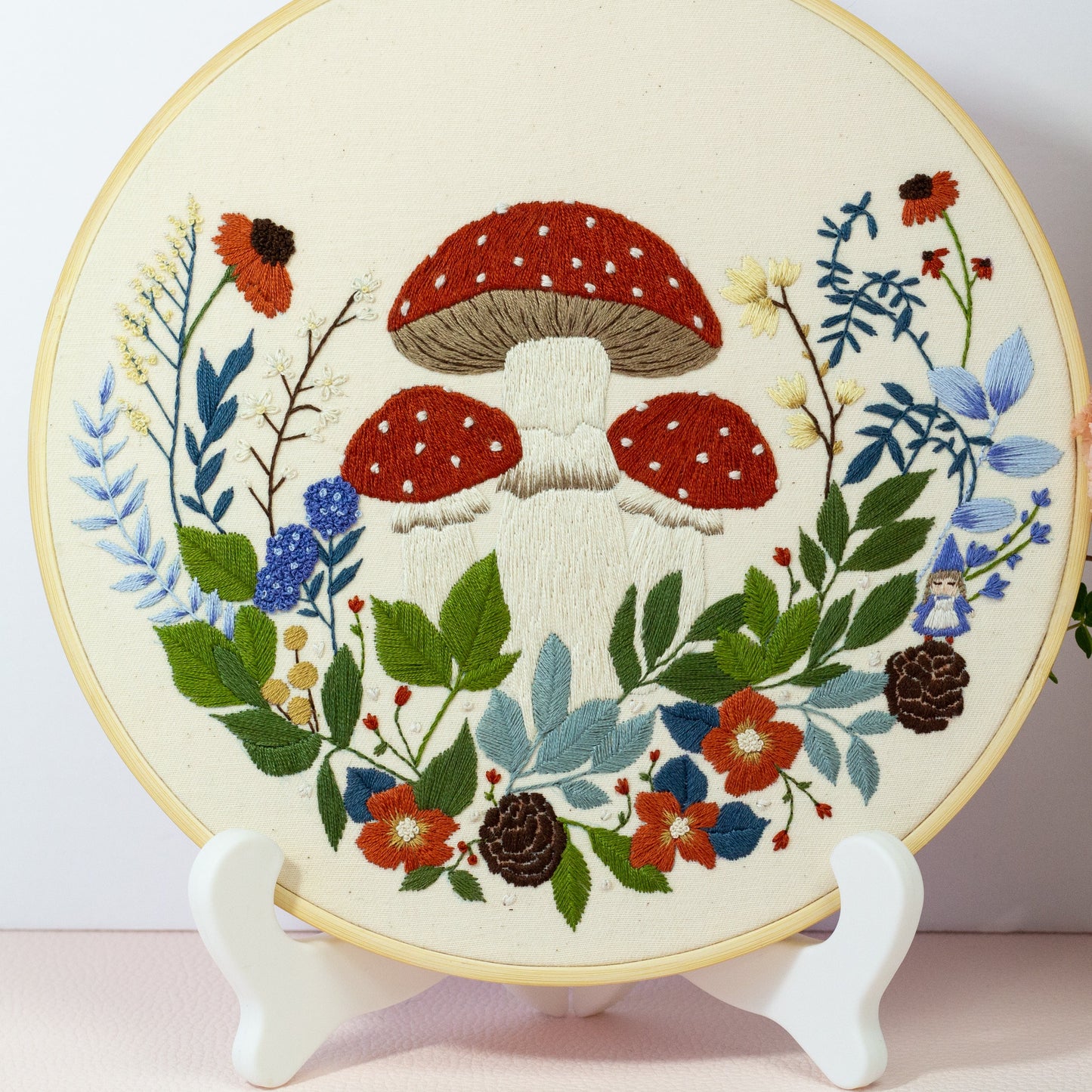 Enchanted Grove – Hand-Embroidered Mushroom Hoop 🍄