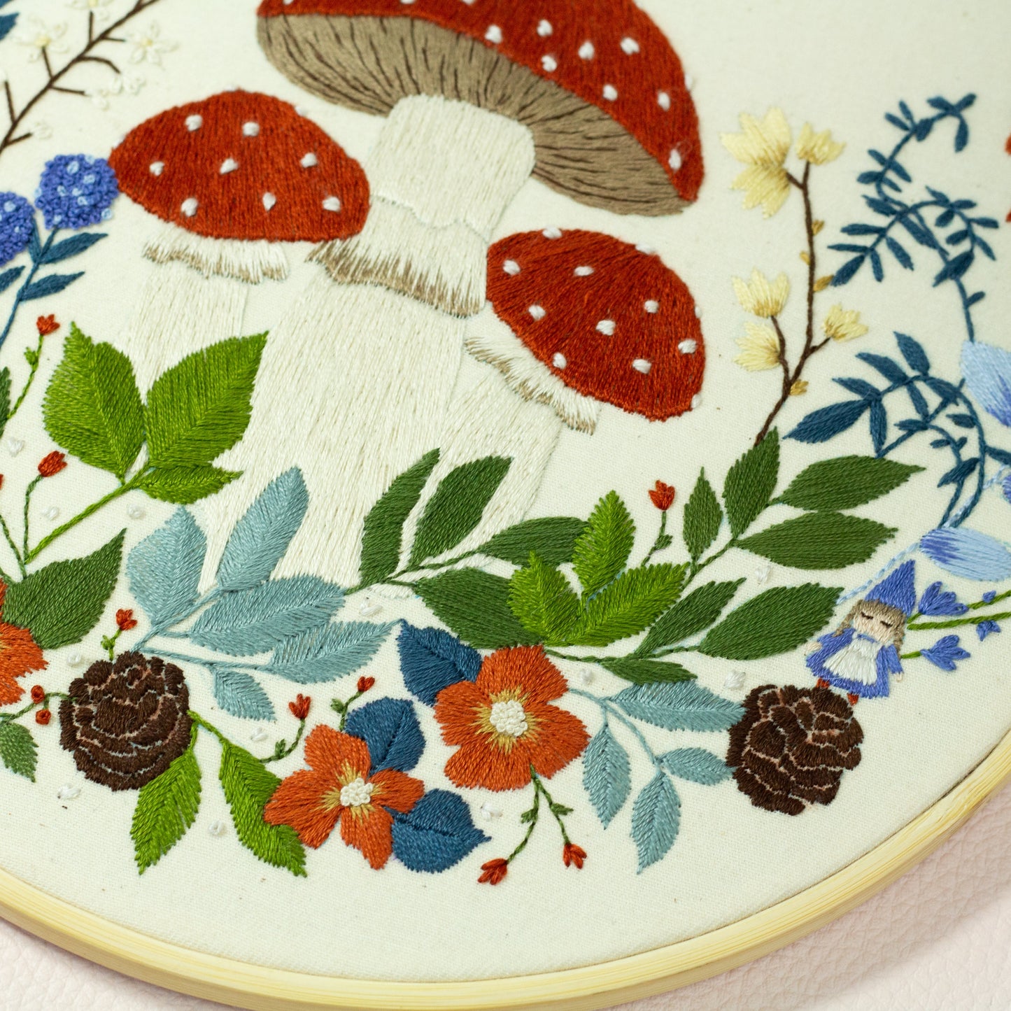 Enchanted Grove – Hand-Embroidered Mushroom Hoop 🍄