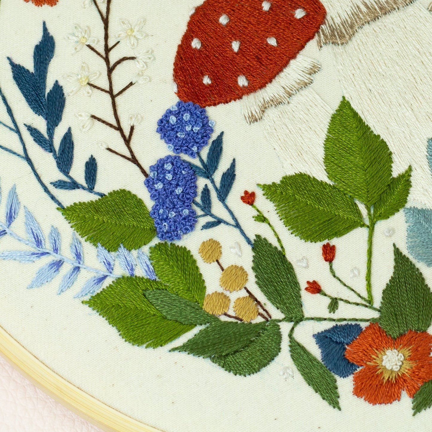 Enchanted Grove – Hand-Embroidered Mushroom Hoop 🍄