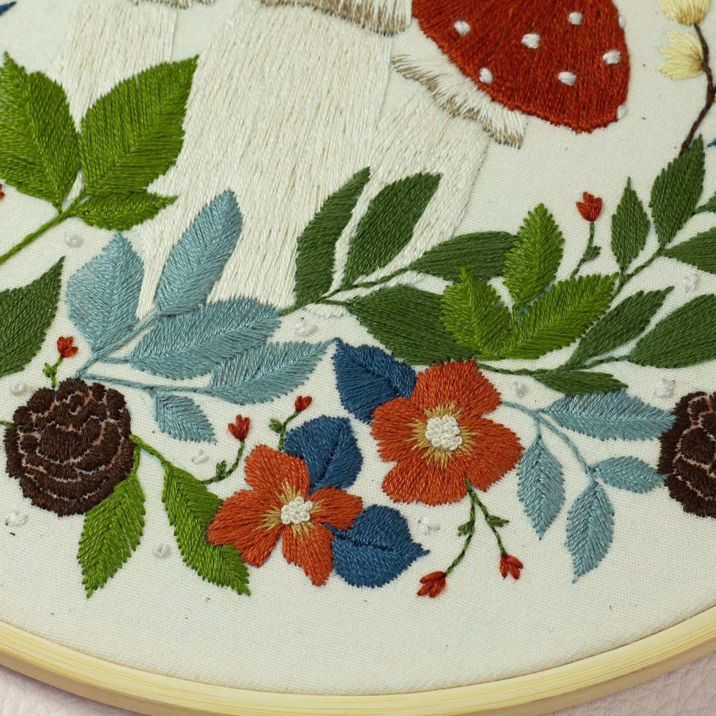 Enchanted Grove – Hand-Embroidered Mushroom Hoop 🍄