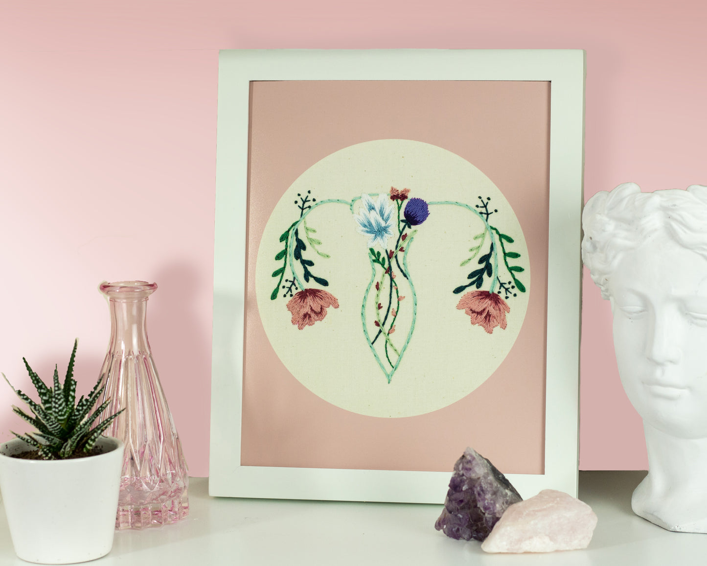 Floral Uterus Embroidery Print – Female Anatomy Feminist Art 🌸✨