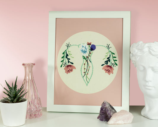 Floral Uterus Embroidery Print – Female Anatomy Feminist Art 🌸✨