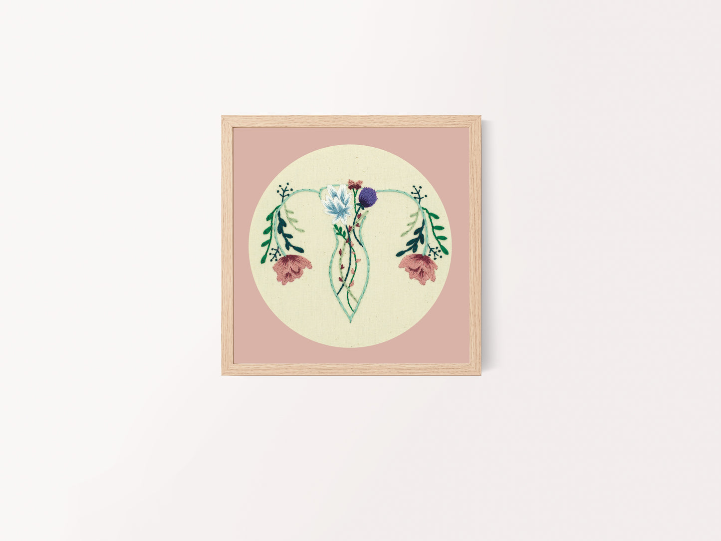 Floral Uterus Embroidery Print – Female Anatomy Feminist Art 🌸✨