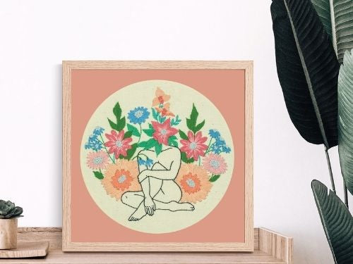 Sacred Feminine Embroidery Print – Self Love & Empowerment Wall Art ✨🌙