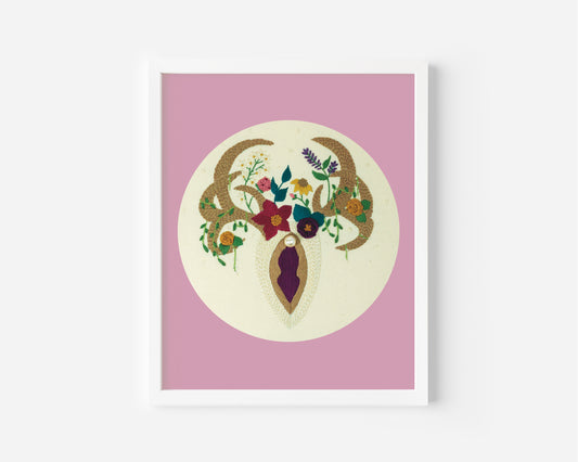 Boho Deer Embroidery Print – Feminist Cottagecore Wall Art 🌿✨