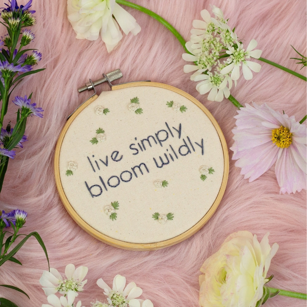 🌸 Live Simply, Bloom Wildly – Embroidered Mini Hoop 🌸