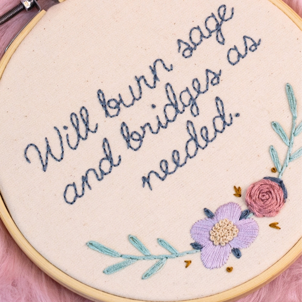 🔥 Burn the Sage & Bridges – Embroidered Hoop Art 🔥