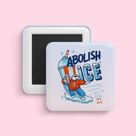 Abolish ICE magnet with polar bear and bold text illustration