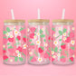 “Strawberry-themed glass tumbler with vines – cute aesthetic drinkware for fruity summer vibes.”