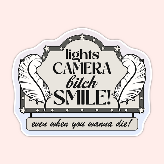Lights Camera Bitch Smile Sticker