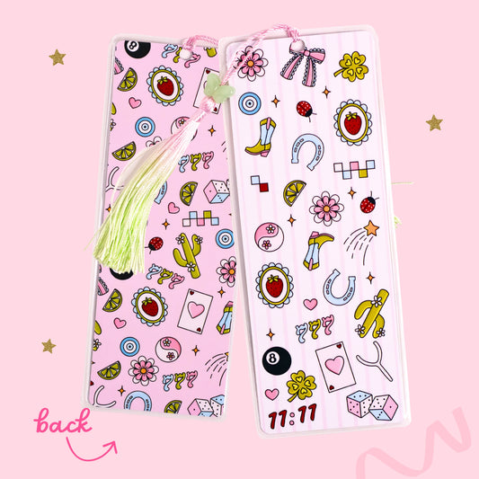 lucky girl bookmark with colorful icons and aesthetic design