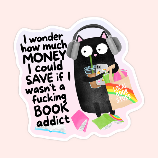 book addict sticker black cat bookstore coffee funny