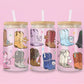 16oz Taylor Swift inspired glass tumbler with colourful cowboy boots representing different musical eras