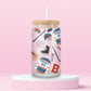 16oz Briar U inspired glass tumbler with Graham 44 jerseys, hockey skates, books and headphones