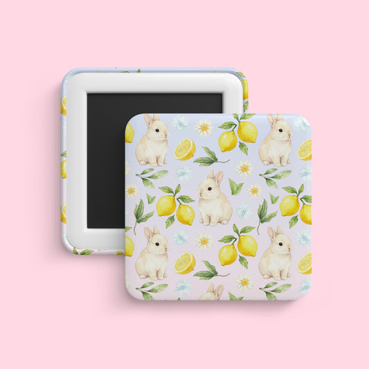 Bunny and lemon pattern magnet with soft pastel floral cottagecore aesthetic