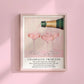 Taylor Swift Champagne Problems inspired art print featuring pink champagne being poured into coupe glasses with a soft aesthetic