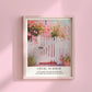 Taylor Swift Cruel Summer inspired art print featuring a pink garden gate surrounded by flowers in a dreamy aesthetic