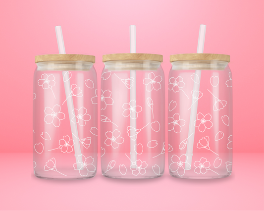 White Cherry Blossom Glass Tumbler 🌸💖