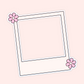 Minimal pink square photo frame sticker with flower accents in two corners.